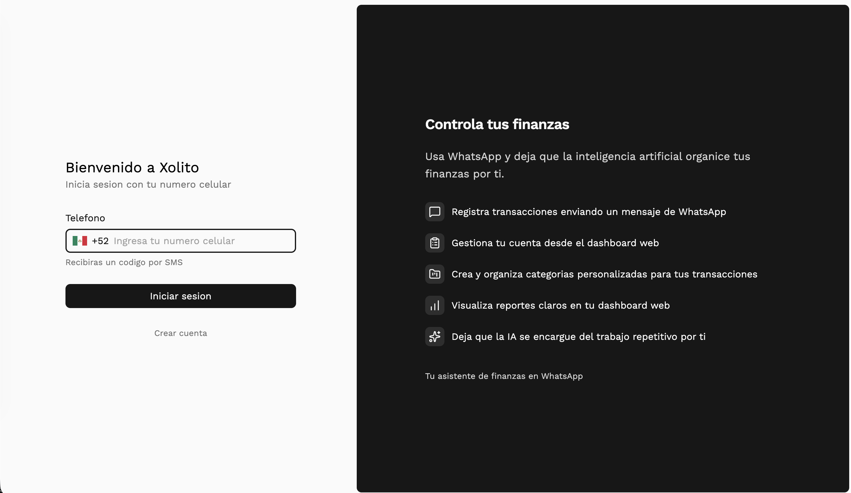 Dashboard principal de Xolito